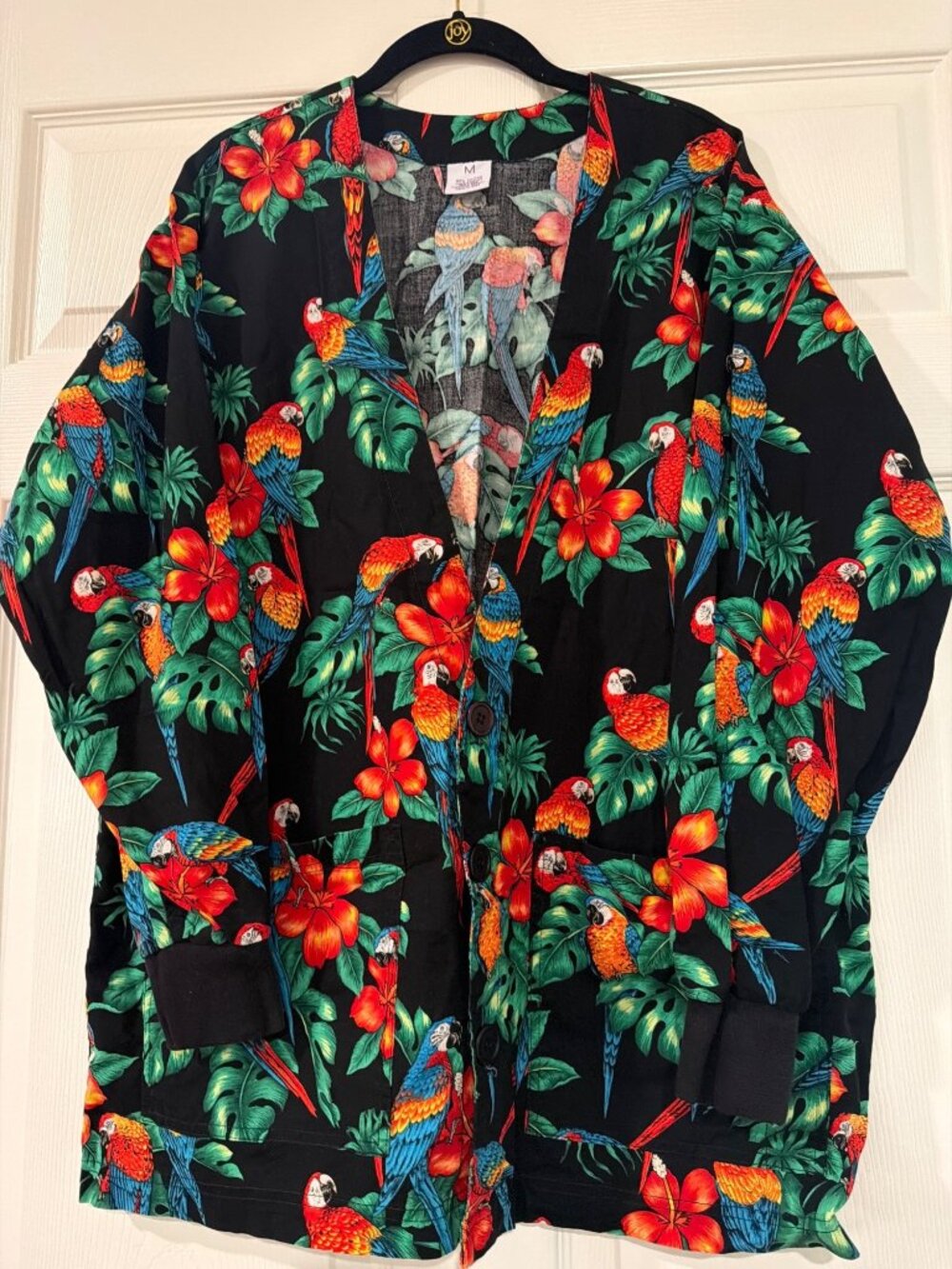 Colorful Parrot & Hibiscus Print Scrub Jacket By S.C.R.U.B.S. 100% Cotton Medium